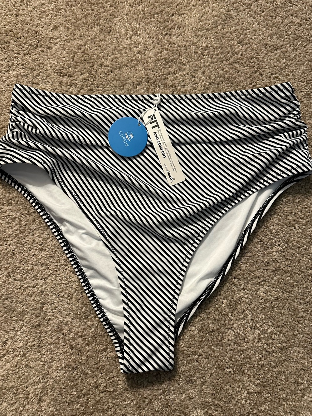 Cupshe Black & White Striped High-Waist Bikini Bottoms
